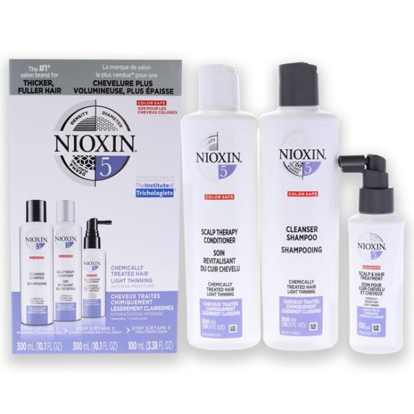 Nioxin System 5 Kit by Nioxin for Unisex - 3 Pc 10.1oz Cleanser Shampoo, 10.1oz Scalp Therapy Conditioner, 3.38oz Scalp and Hair Treatment For Sale