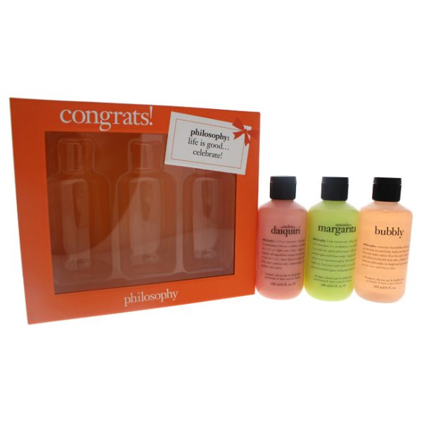 Philosophy Congrats! by Philosophy for Women - 3 Pc Set 3 x 6oz Shampoo, Shower Gel & Bubble Bath - Senorita Margarita, Melon Daiquiri, Bubbly Online Hot Sale