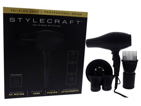 StyleCraft Tri-Plex 3000 Professional Hair Dryer - Black by StyleCraft for Unisex - 1 Pc Hair Dryer Online Hot Sale