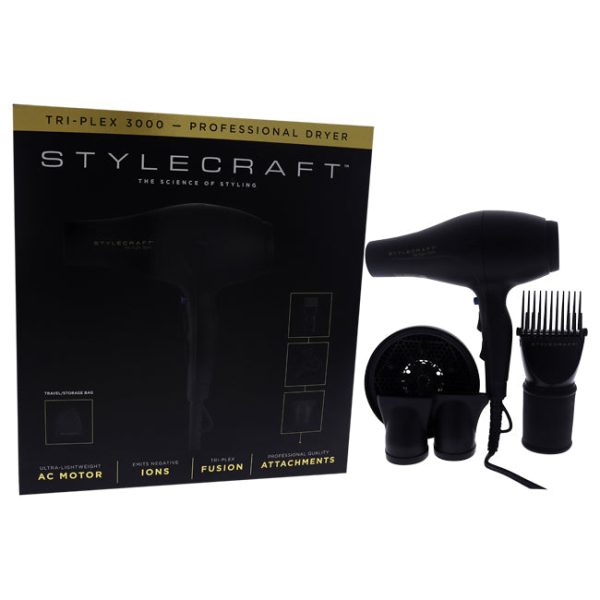 StyleCraft Tri-Plex 3000 Professional Hair Dryer - Black by StyleCraft for Unisex - 1 Pc Hair Dryer Online Hot Sale