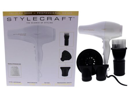 StyleCraft Tri-Plex 3000 Professional Hair Dryer - White by StyleCraft for Unisex - 1 Pc Hair Dryer Online now