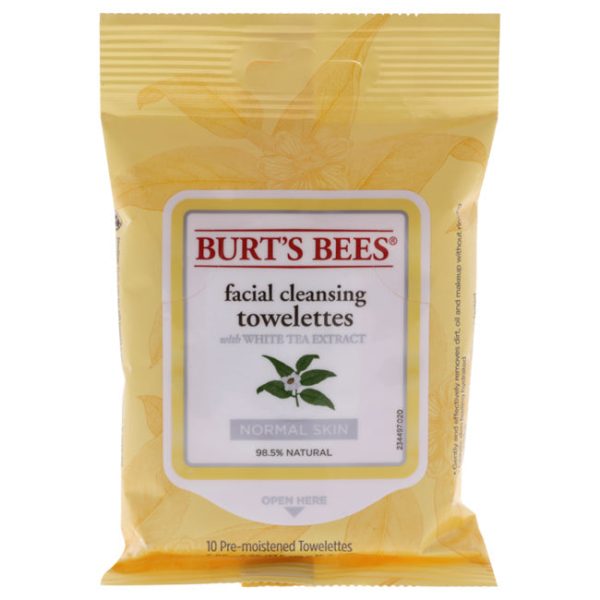 Burts Bees Facial Cleansing Towelettes with White Tea Extract by Burts Bees for Unisex - 10 Count Towelettes Discount