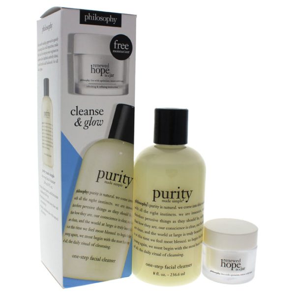 Philosophy Cleanse & Glow by Philosophy for Unisex - 2 Pc Kit 8oz Purity Made Simple One Step Facial Cleanser, 0.5oz Renewed Hope In A Jar Supply