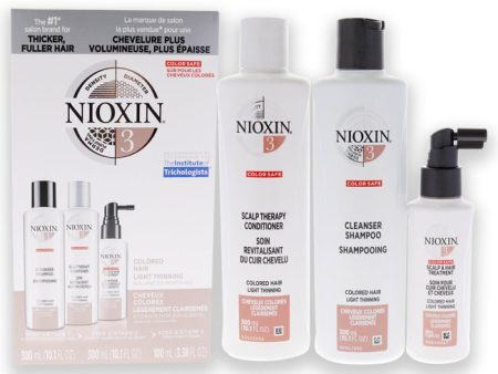 Nioxin System 3 Kit by Nioxin for Unisex - 3 Pc 10.1oz Color Safe Cleanser Shampoo, 10.1 oz Color Safe Scalp Therapy Conditioner, 3.38oz Color Safe Scalp and Hair Treatment Fashion