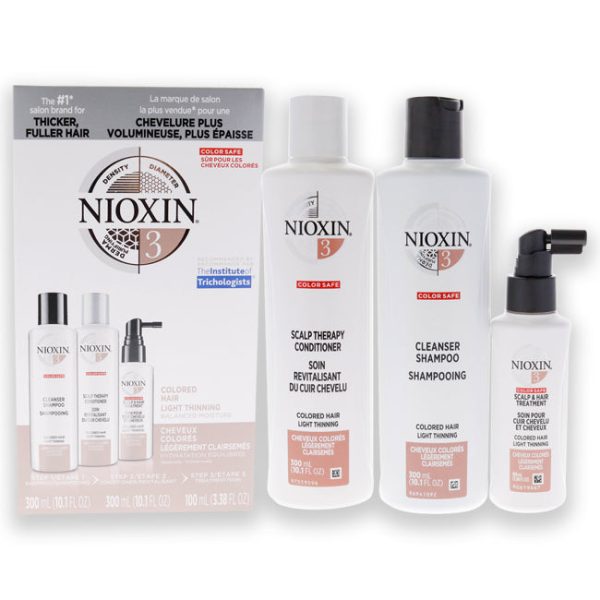 Nioxin System 3 Kit by Nioxin for Unisex - 3 Pc 10.1oz Color Safe Cleanser Shampoo, 10.1 oz Color Safe Scalp Therapy Conditioner, 3.38oz Color Safe Scalp and Hair Treatment Fashion