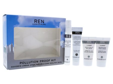 REN Pollution Proof Kit by REN for Unisex - 4 Pc Kit 0.5oz Flash Rinse 1 Minute Facial, 0.5oz V-Cense Youth Vitality Day Cream,0.5oz V-Cense Revitalising Night Cream, 0.30oz Flash Defense Anti-Pollution Mist Fashion