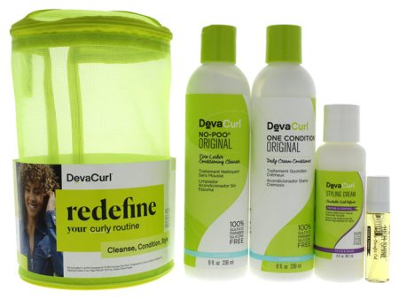 DevaCurl Spring Curly Kit by DevaCurl for Unisex - 4 Pc 8oz No Poo Original, 8oz One Condition Original, 3oz Styling Cream, 0.17oz High Shine Supply